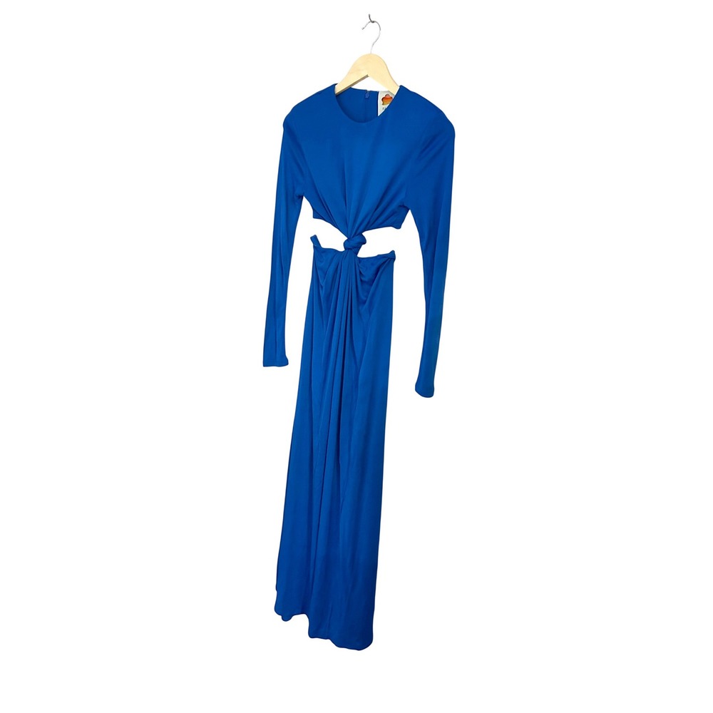 Farm Rio Royal Blue Cut-Out Knot Front Long Sleeve Maxi Dress Gown Small NWT - Picture 8 of 15